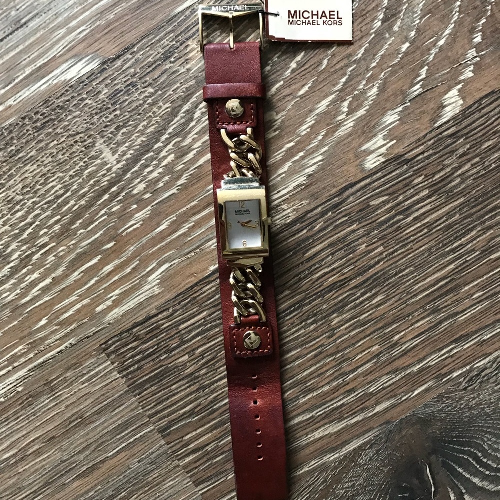 Michael Kors Leather & Gold Tone Chain Watch